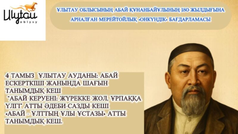 Ұлытау облысында Абай Құнанбайұлының 180 жылдығына арналған онкүндік басталды